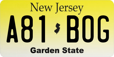 NJ license plate A81BOG