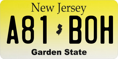 NJ license plate A81BOH