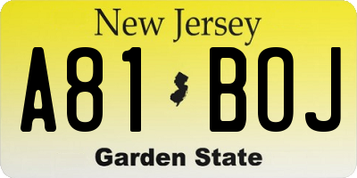 NJ license plate A81BOJ