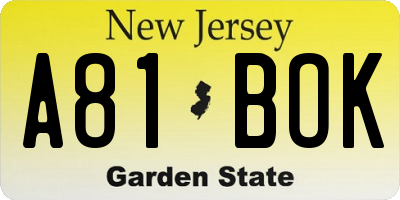 NJ license plate A81BOK