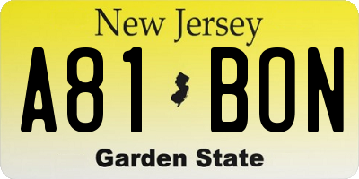 NJ license plate A81BON