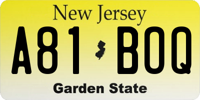 NJ license plate A81BOQ