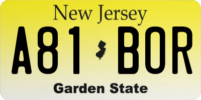 NJ license plate A81BOR