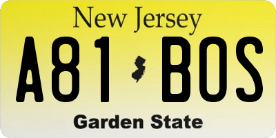NJ license plate A81BOS
