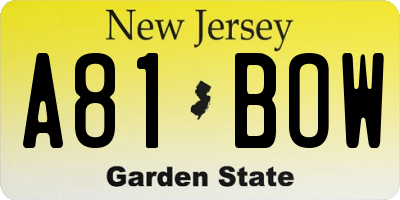 NJ license plate A81BOW