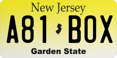 NJ license plate A81BOX