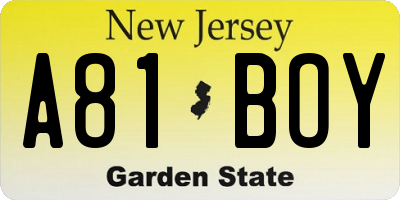 NJ license plate A81BOY