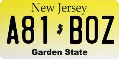 NJ license plate A81BOZ