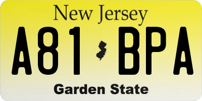 NJ license plate A81BPA