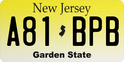 NJ license plate A81BPB