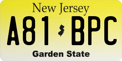 NJ license plate A81BPC