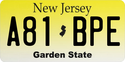 NJ license plate A81BPE