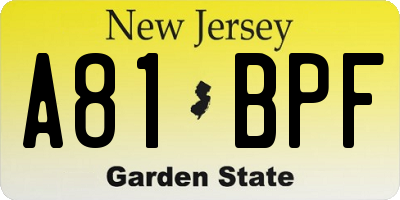 NJ license plate A81BPF