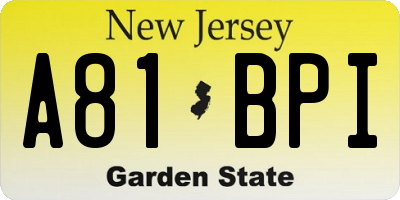 NJ license plate A81BPI