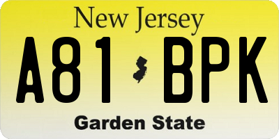 NJ license plate A81BPK