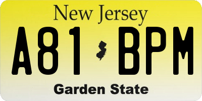NJ license plate A81BPM