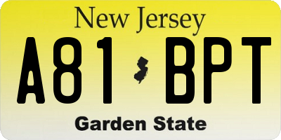 NJ license plate A81BPT