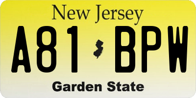 NJ license plate A81BPW