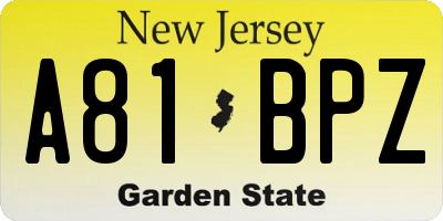 NJ license plate A81BPZ