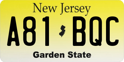 NJ license plate A81BQC