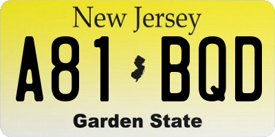 NJ license plate A81BQD