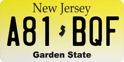 NJ license plate A81BQF