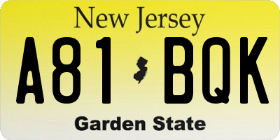 NJ license plate A81BQK