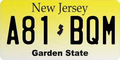 NJ license plate A81BQM