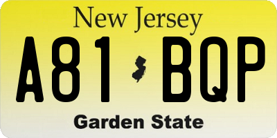 NJ license plate A81BQP
