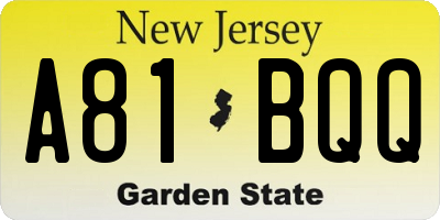 NJ license plate A81BQQ