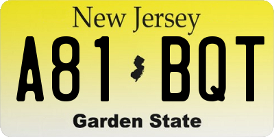 NJ license plate A81BQT