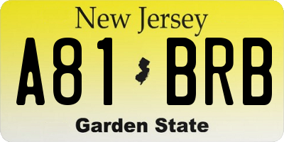 NJ license plate A81BRB
