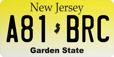 NJ license plate A81BRC