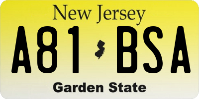 NJ license plate A81BSA