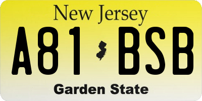 NJ license plate A81BSB