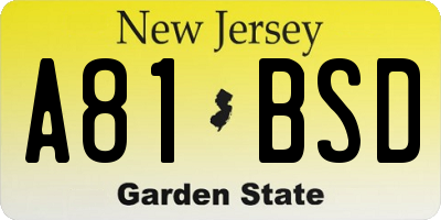 NJ license plate A81BSD