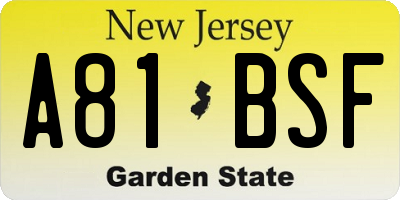 NJ license plate A81BSF