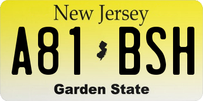 NJ license plate A81BSH