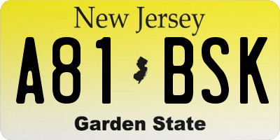 NJ license plate A81BSK