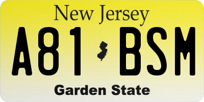 NJ license plate A81BSM