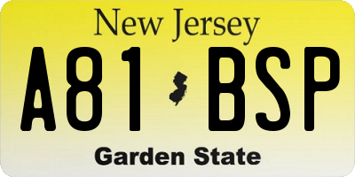 NJ license plate A81BSP