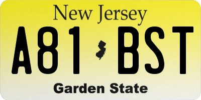 NJ license plate A81BST