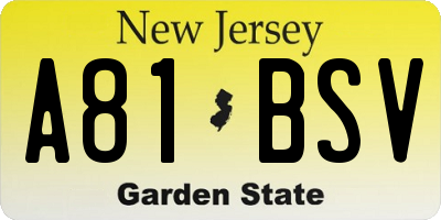 NJ license plate A81BSV
