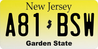 NJ license plate A81BSW