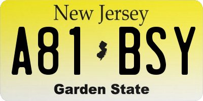 NJ license plate A81BSY