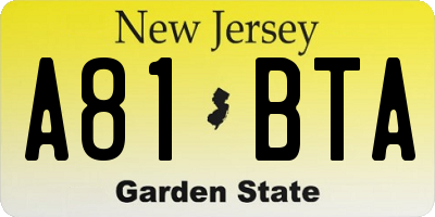 NJ license plate A81BTA