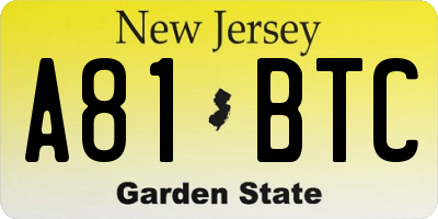 NJ license plate A81BTC