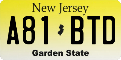 NJ license plate A81BTD