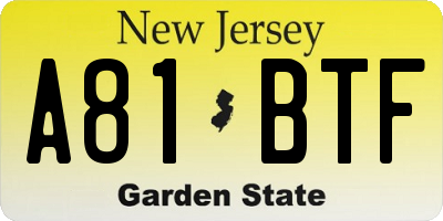 NJ license plate A81BTF