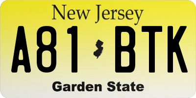 NJ license plate A81BTK